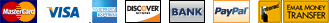 Mastercard - Visa - Amex - Discover - Paypal - Interac E-mail Money Transfer.